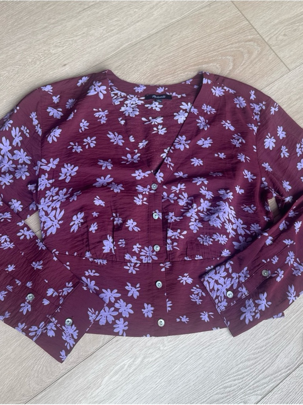 Madewell Plum Button-Front Top with Lavender Floral Print